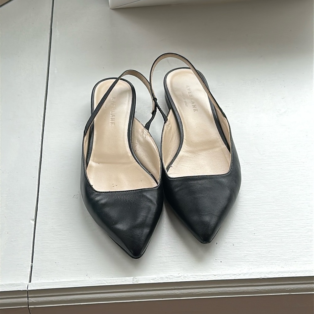 NIB Everlane The Editor Slingback Black Leather Size 7